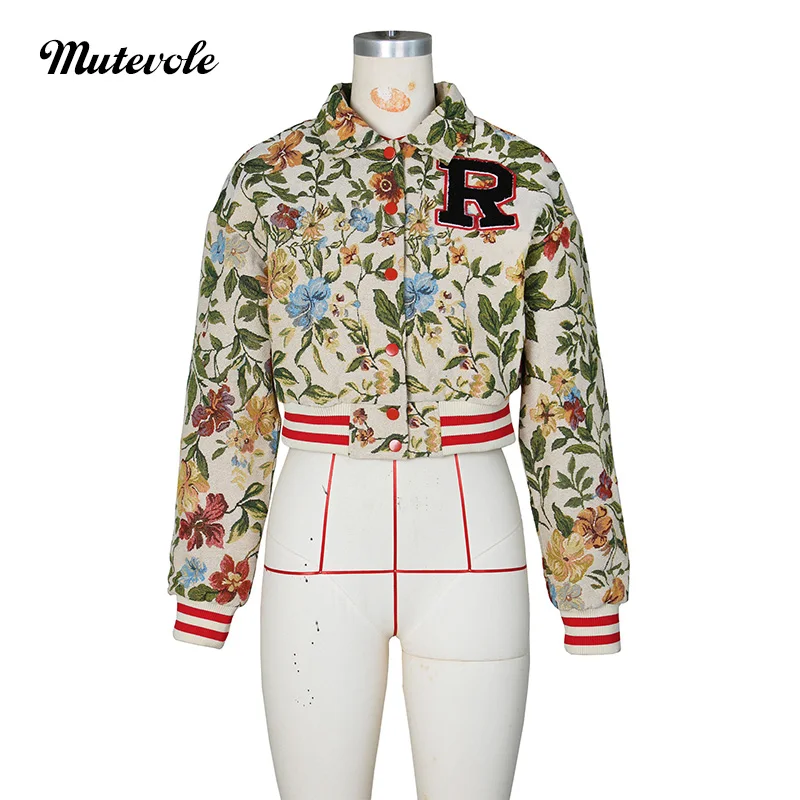 Mutevole Women Floral Print Patchwork Single Breasted Single Breasted Jacket Coats