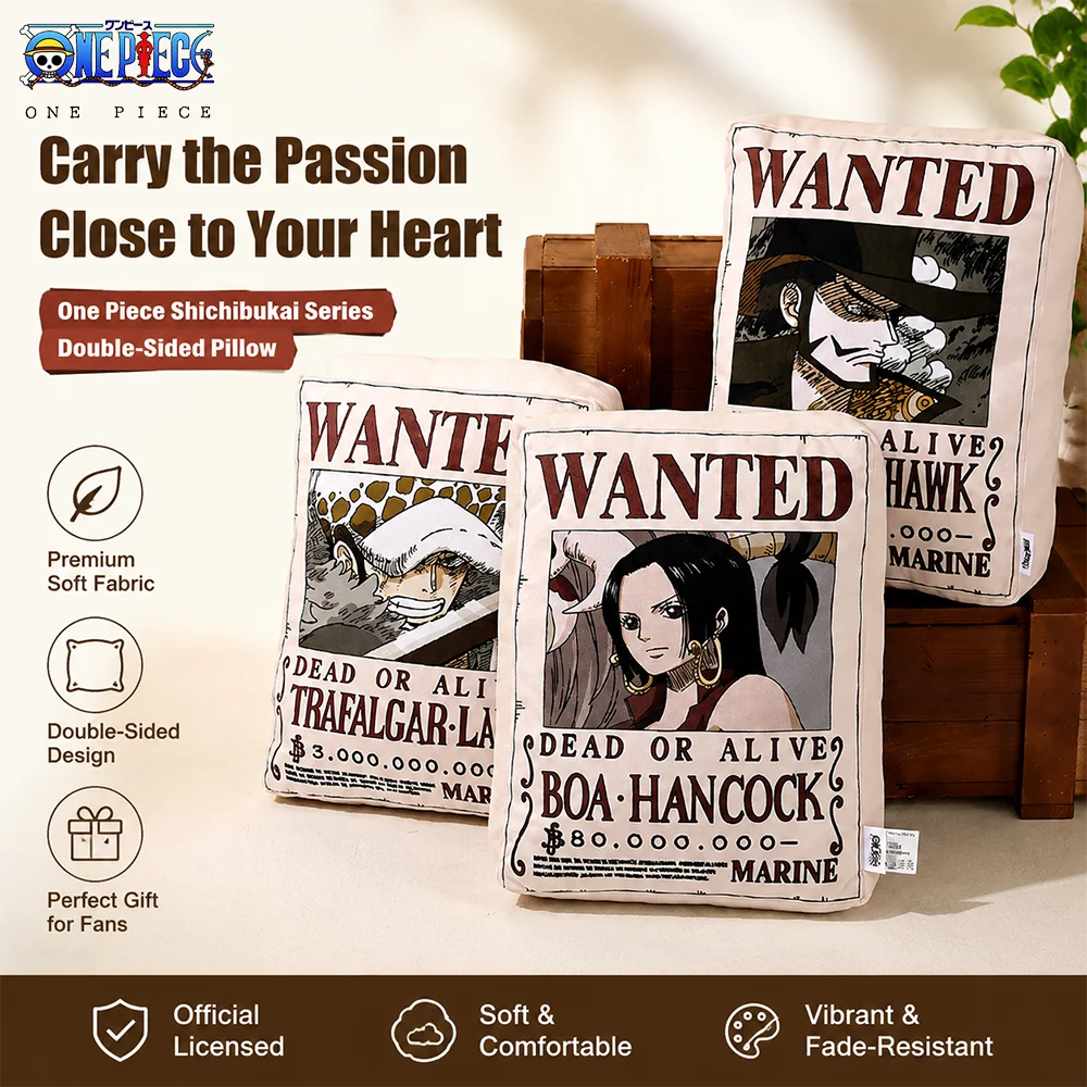 1 Stück Offizielles One Piece Wanted Poster Doppelseitiges Dekokissen, Anime Weiches Kissen für Zuhause Sofa Schlafzimmer Deko Fans Sammlerstück Geschenk