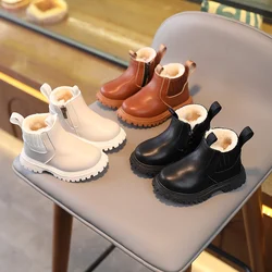 Botas cortas de piel sintética para niño y niña, zapatos muy cálidos, a la moda, para Otoño e Invierno