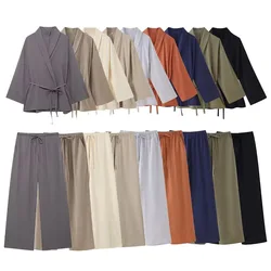 2025 WOMAN Autumn and Winter New Fashion Lazy Style Multicolor Long Sleeve Kimono Coat Drawstring Wide Leg Pants suit Mujer
