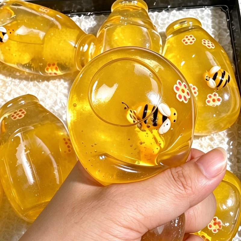 High Transparent Honey Bottle Squishy Stress Ball Soft Fast Rebound Simulated Honey Bottle Handmade Stress Toy ASMR Fidget Toy