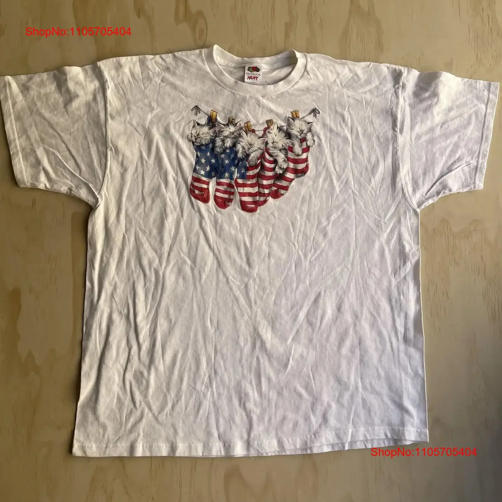 Vintage Cats In Flag Socks Fruit Of The Loom T Shirt Mens 2XL Patriotic long or short sleeves vintage Washed Soft homme graphic