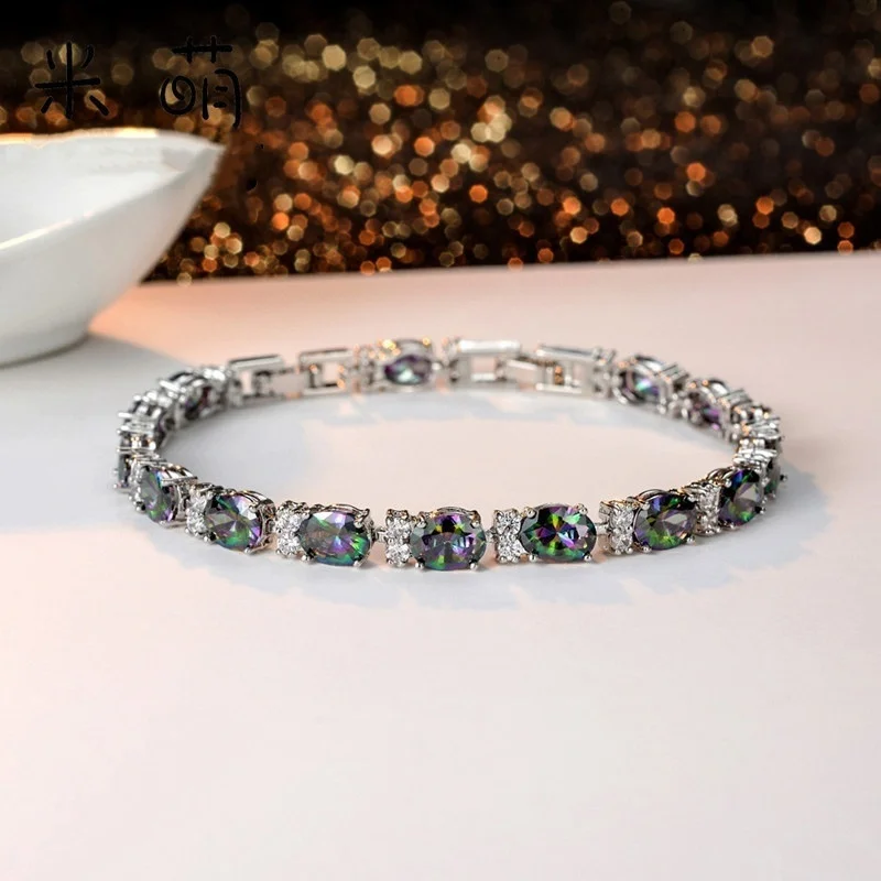 Gem Stone King  Sterling Silver Gorgeous Oval and Round Sparkling Cubic Zirconia CZ Tennis Bracelet Jewelry Gift