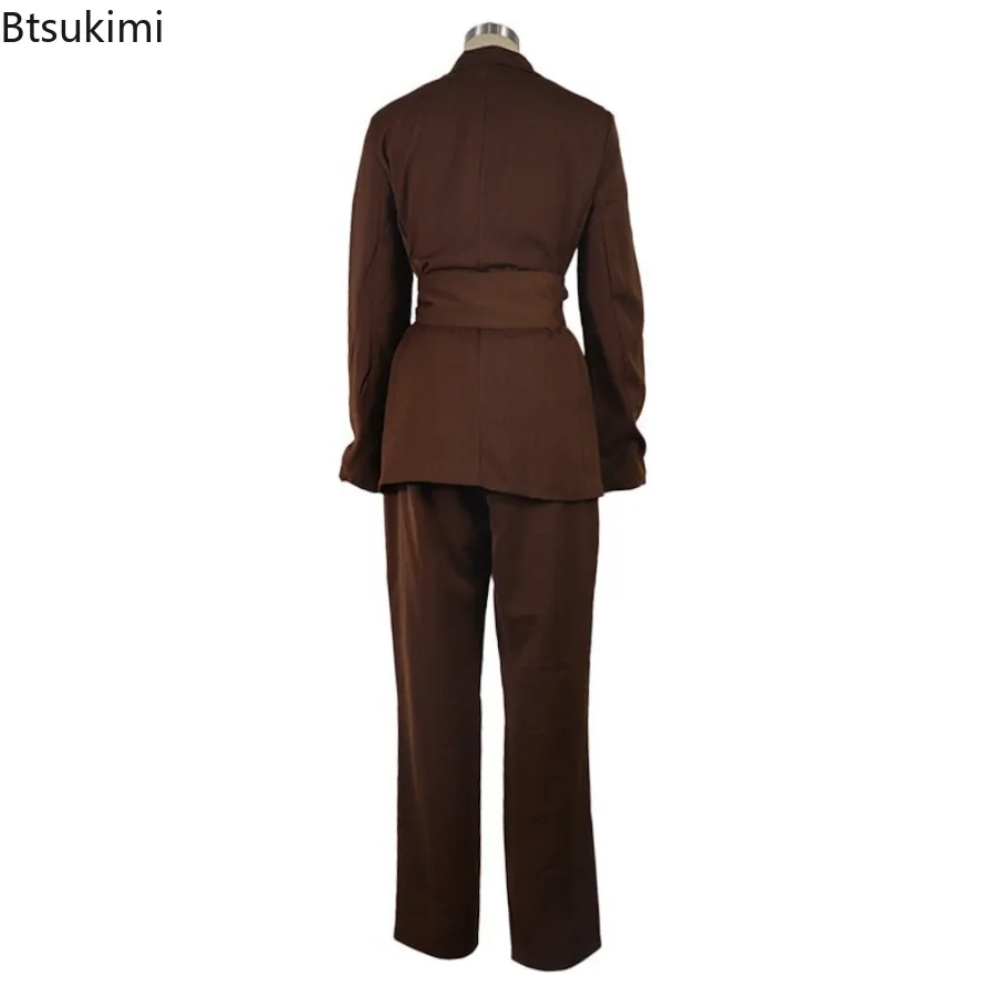 الخريف مكتب سيدة عادية الصلبة كم طويل التلبيب الدانتيل يصل السترة الأعلى والسراويل المستقيمة فضفاضة قطعتين مجموعة النساء الشارع الشهير #6