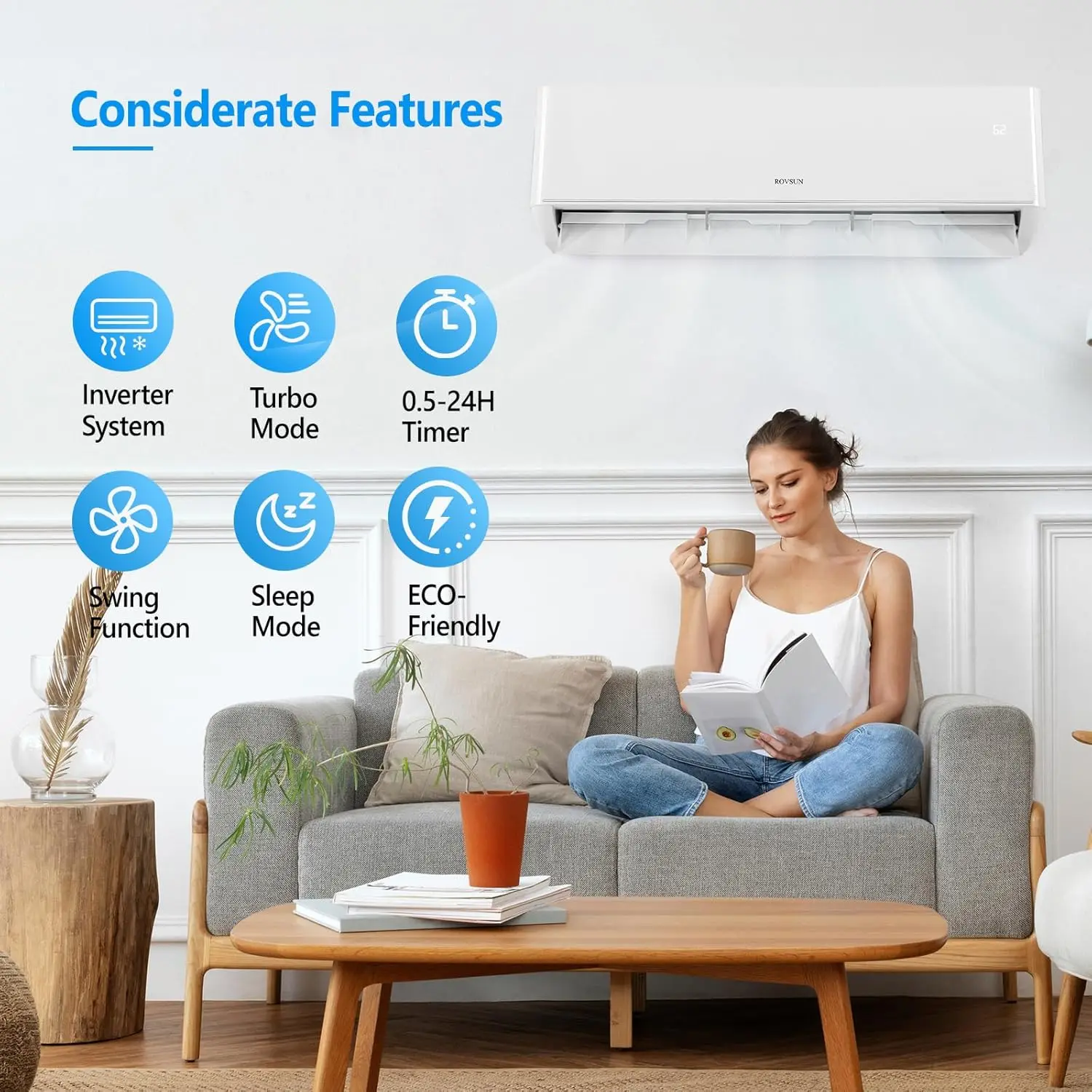 18,000 BTU WIFI Enabled 22 SEER Mini Split AC/Heating System with Inverter, 230V Ductless Split System Air Conditioner