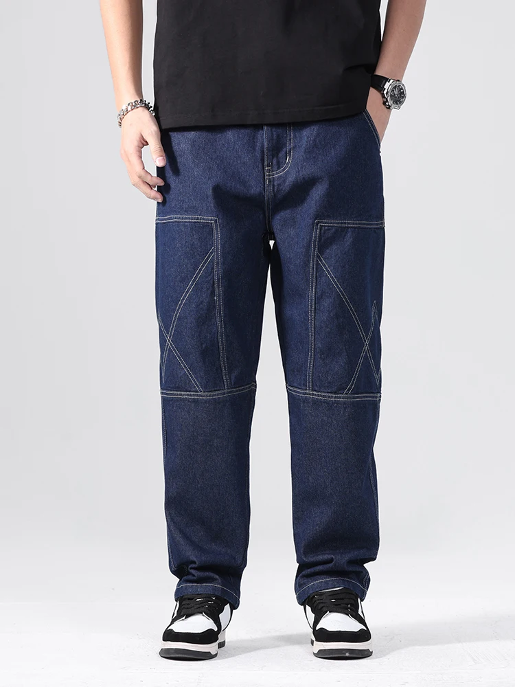 

Модные широкие джинсы в стиле High Street для мужчин, свободные прямые брюки-шаровары, американские рабочие джинсы, молодежная повседневная одежда