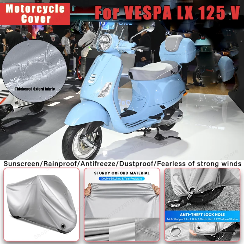 For VESPA LX 125 No Ear Motorcycle Cover - Outdoor Full Body Protection, Waterproof Dustproof Heat-Resistant Moto Accessories