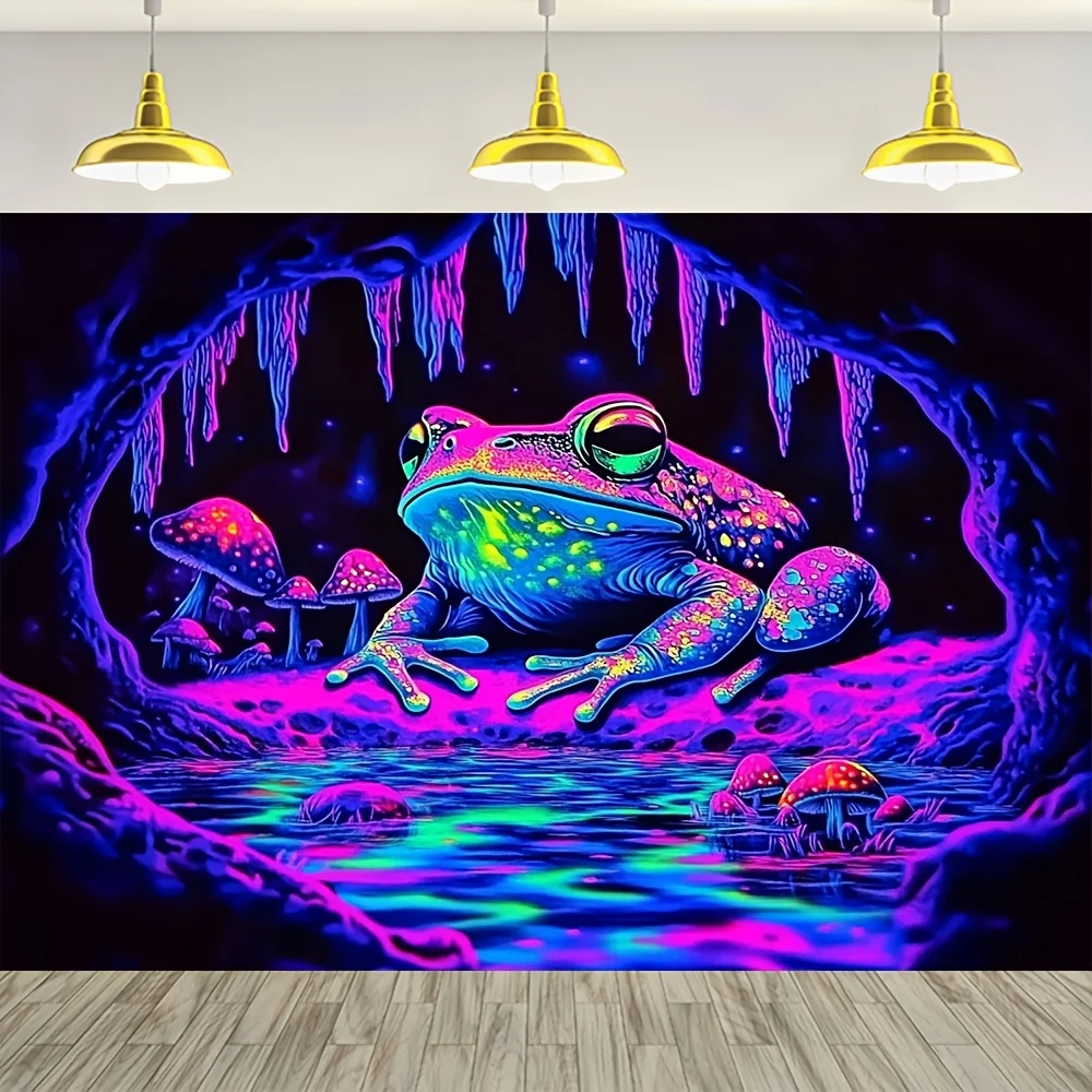 VIKAMA Psychedelischer Froschhöhle Wandteppich Neon Glow Art Wohnzimmer Sofa Hintergrund Wanddekoration Raum Akzent Home Decor