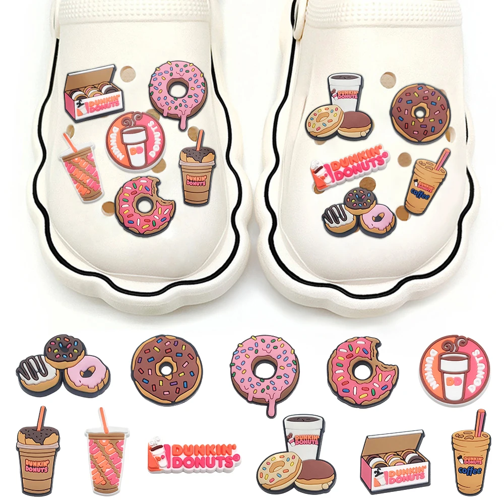 New 1pcs Cartoon Donut Shoe Charms DIY Dessert Drink Clog Shoe Accessories PVC Sandals Decorate Buckle Kid Girl Adult Party Gift