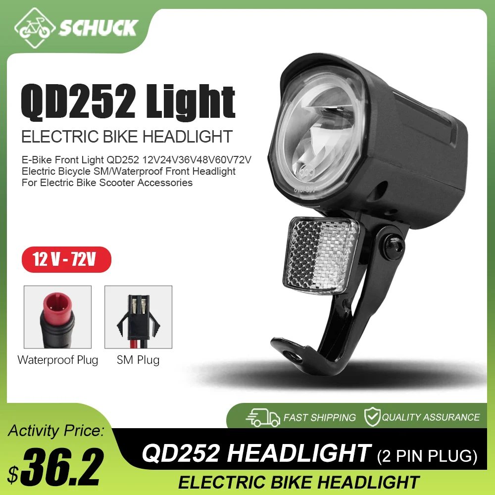 

Electric Bicycle WUXING QD252 Front Light Adapt to12V/24V/36V/48V/60V/72V for Electric Bicycle Scooter Parts High Performance