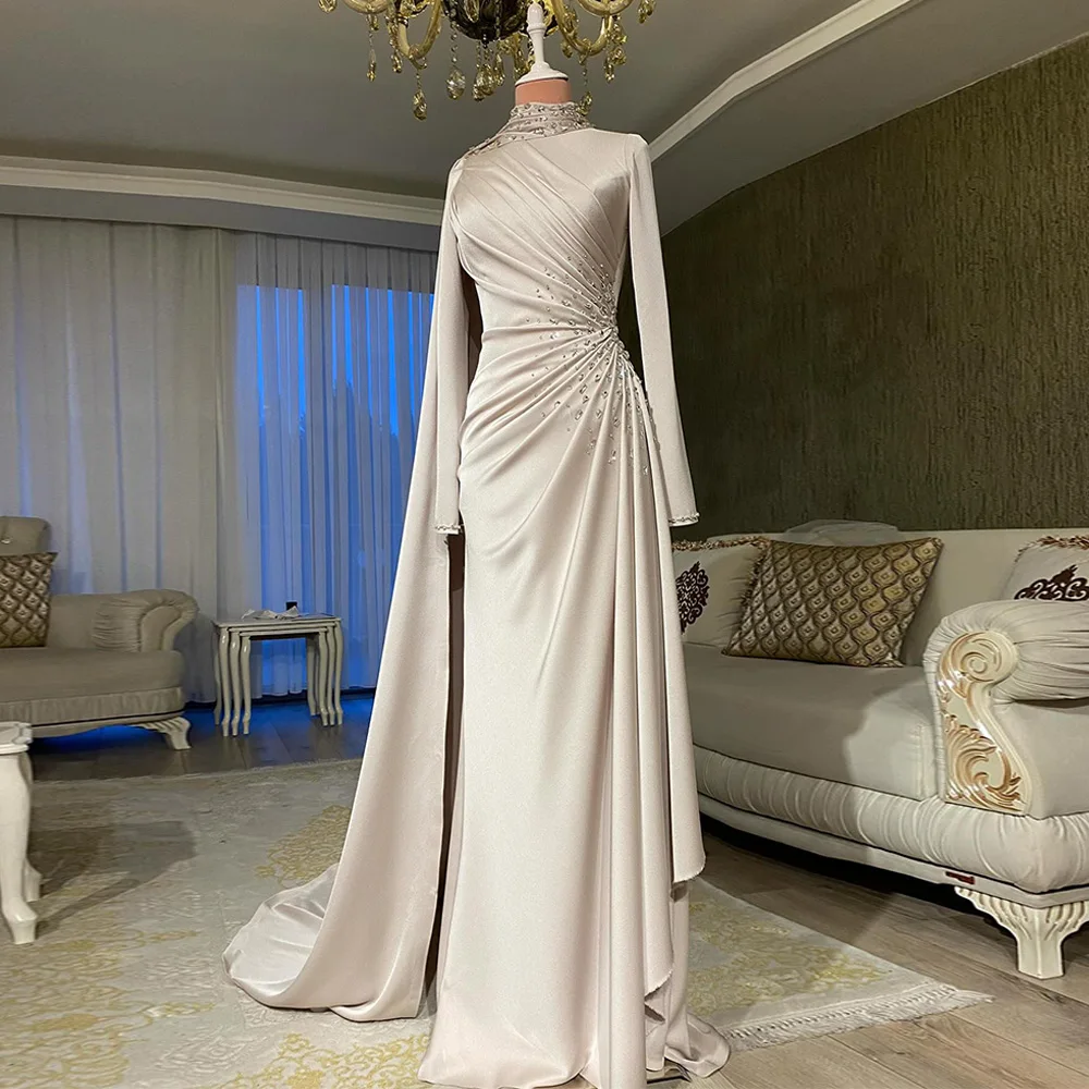 Robe de soirée en Satin personnalisée, col bateau, sans manches, plumes, perles, cristal, ligne A, longueur cheville, robe de bal, tendance