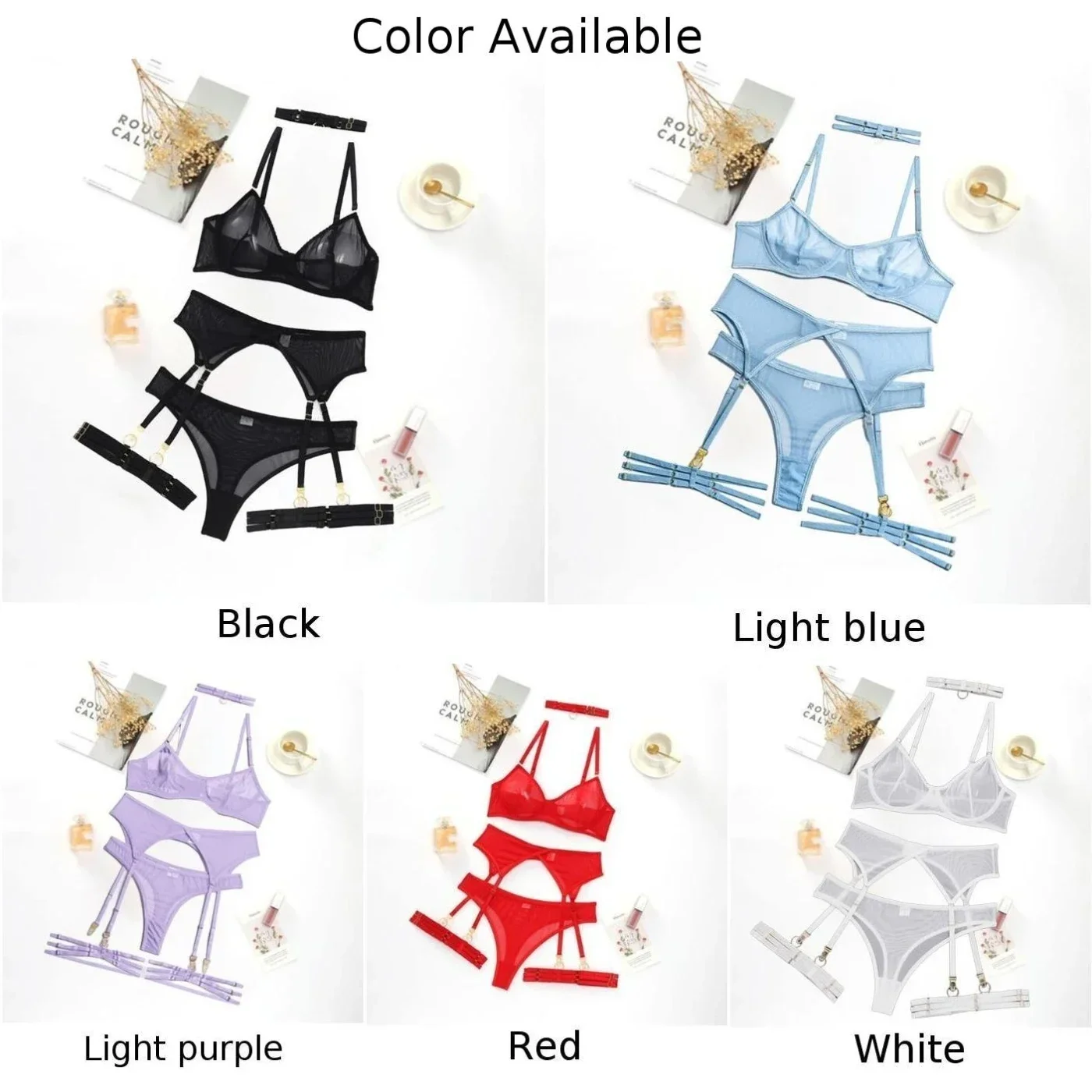 Lingerie velata da donna in pizzo trasparente reggiseno perizoma mutandine reggicalze set indumenti da notte biancheria intima prospettiva indumenti da notte traspiranti