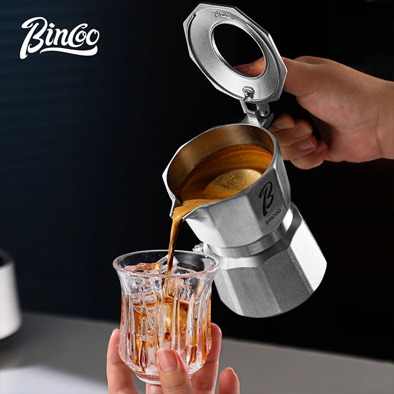 Bincoo Double Valve Moka Pot, 120ml 2 Cup Stovetop Espresso Maker, Italian Coffee Pot with Wooden Handle, Rich Crema Brewing for view 3