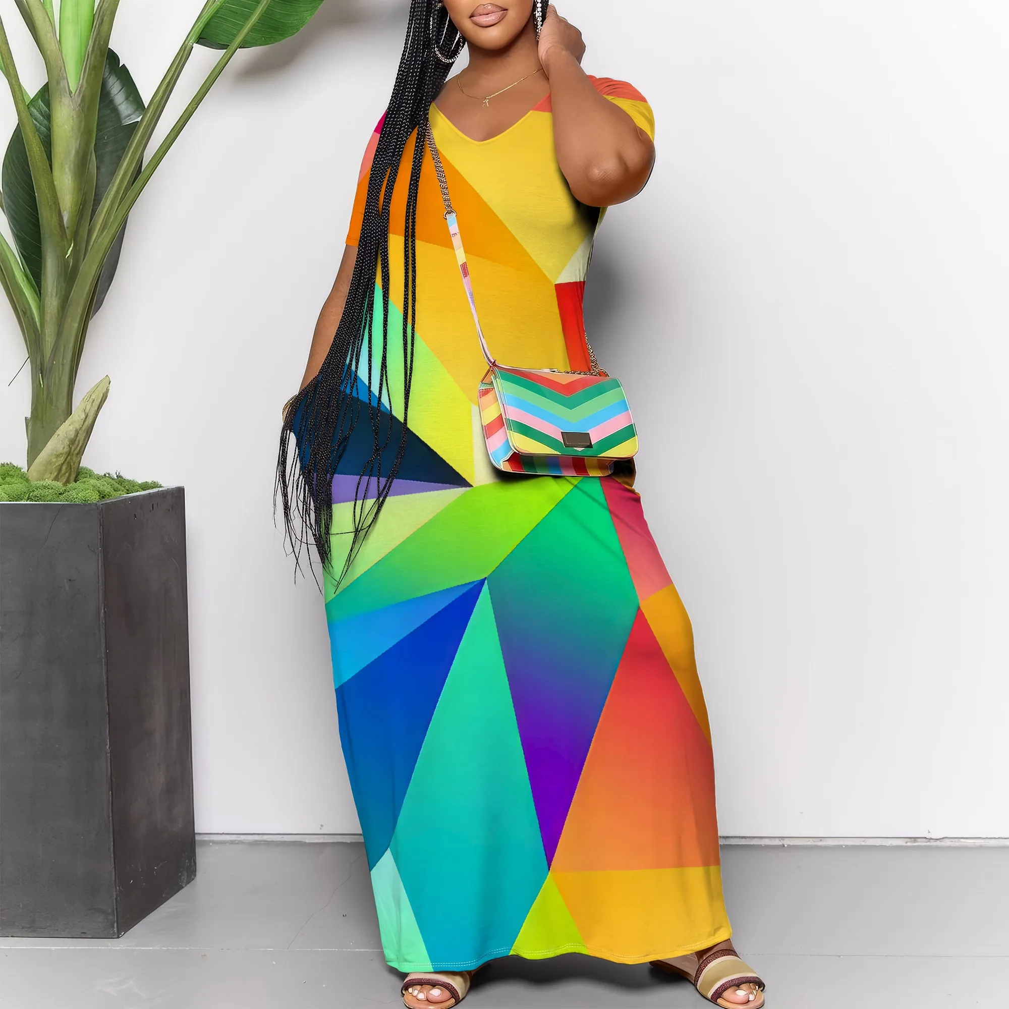 

Women's Tie-Dye Ombre Maxi Dress Flowy Loose Fit Purple Pink Blue Bohemian