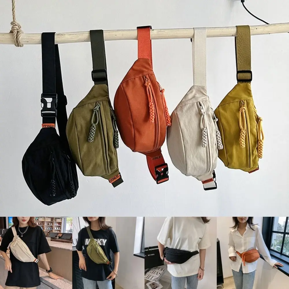 Riñonera de estilo japonés para parejas, resistente al desgaste, impermeable, Color sólido, bolso de pecho, bolso cruzado de nailon, deportes al