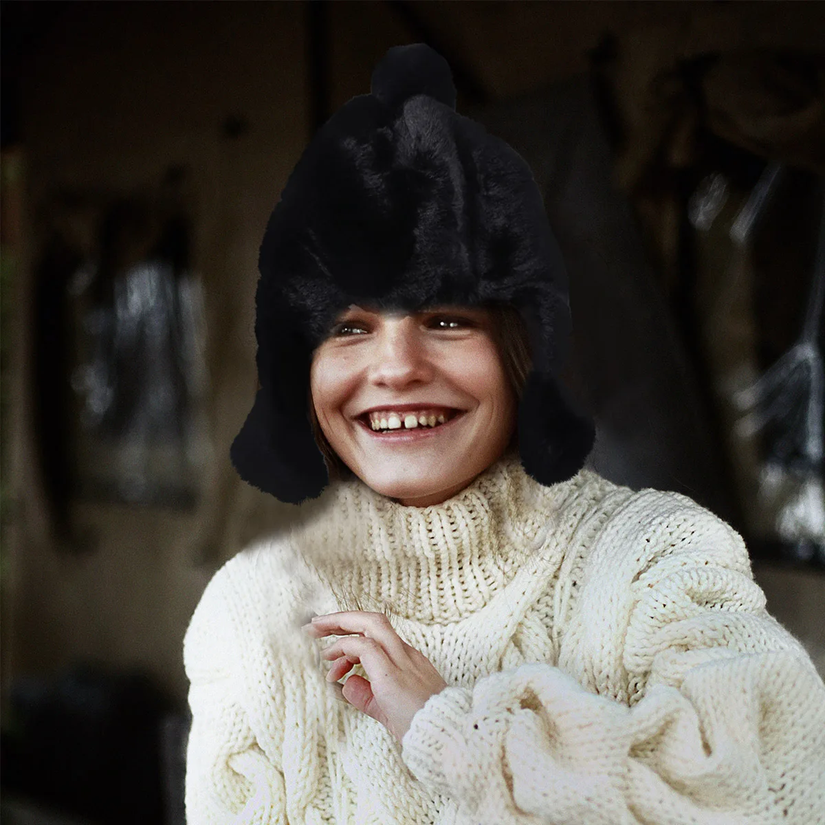 

1pc Warm Rabbit Trapper For Women Black Ear Protection Women Winter Insulated Faux Winter Hat Warm Hat