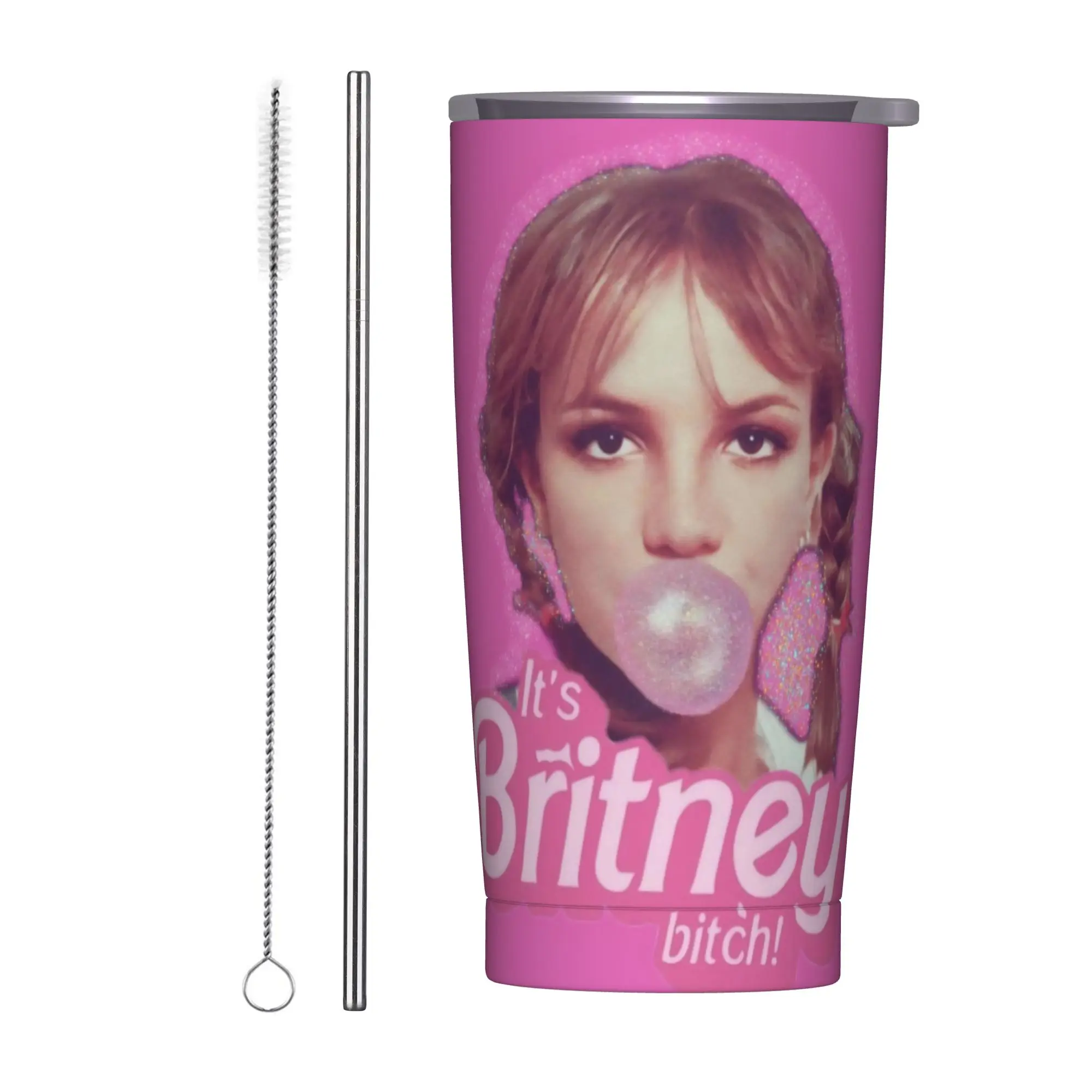Singer Britney Spears Insulated Tumbler with Lid  Vacuum Thermal Mug Outdoor Travel Hot Cold Drinks Cups 20oz