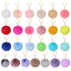 8cm 28 Colors Fluffy Rabbit Fur Ball Key Chain Cute Cream Black Pompom Artificial Rabbit Fur Keychain Women Car Bag Key Ring