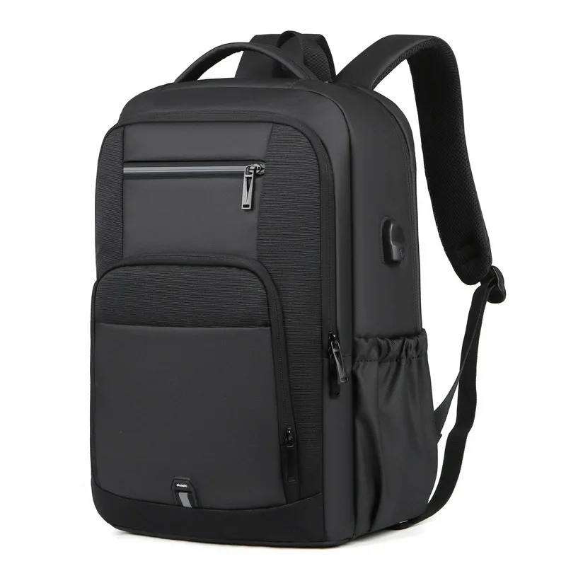 Nesitu Black 14 15.6 16 17 Inch Laptop Travel Backpack for Men Women Waterproof with Side Mesh Pocket USB Charging Port M2215
