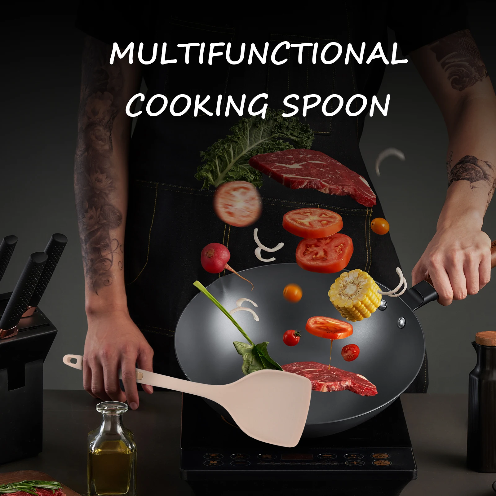

Silicone Spatula Non-stick Kitchen Spoon Safe Beige Multi-function Reusable Wok Tool Long Handle Protect Hands Serve Mix