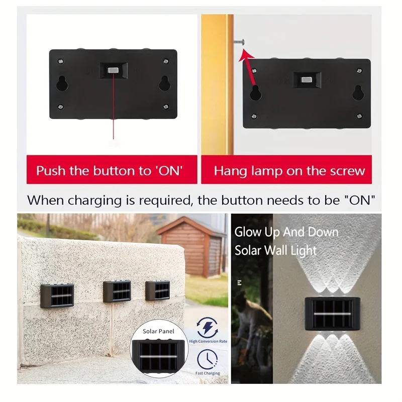 1/6pcs Solar Light, Waterproof Upper And Lower 6 LED Wall Lights From Dusk To Dawn Outdoor Decorative Lights, Suitable For Court