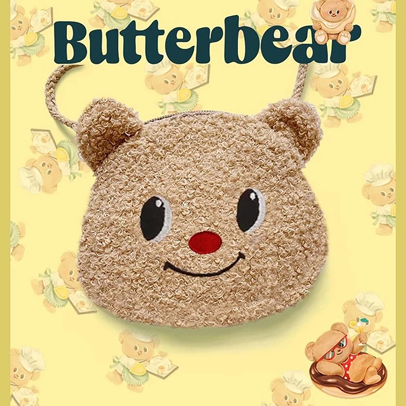 Cartoon Butter Bear Plush Crossbody Bag Shoulder Bags Soft Cute Animal Coin Purse Messenger Bag For Girl Gifts