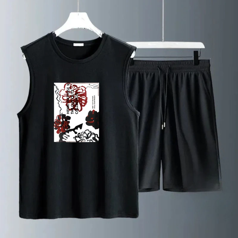 Men's Tank Top Sets 2026 Summer Quick drying clothing set 2 piece set oversize Sportswear sports beach seaside running crewneck