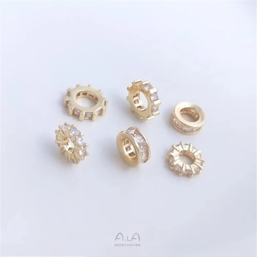 زركونيا 14K الذهب المغلفة خاتم الماس فاصل مربع زركونيا ثقب كبير عجلة فاصل حلقة DIY بها بنفسك اليدوية مجوهرات اكسسوارات K044 #2