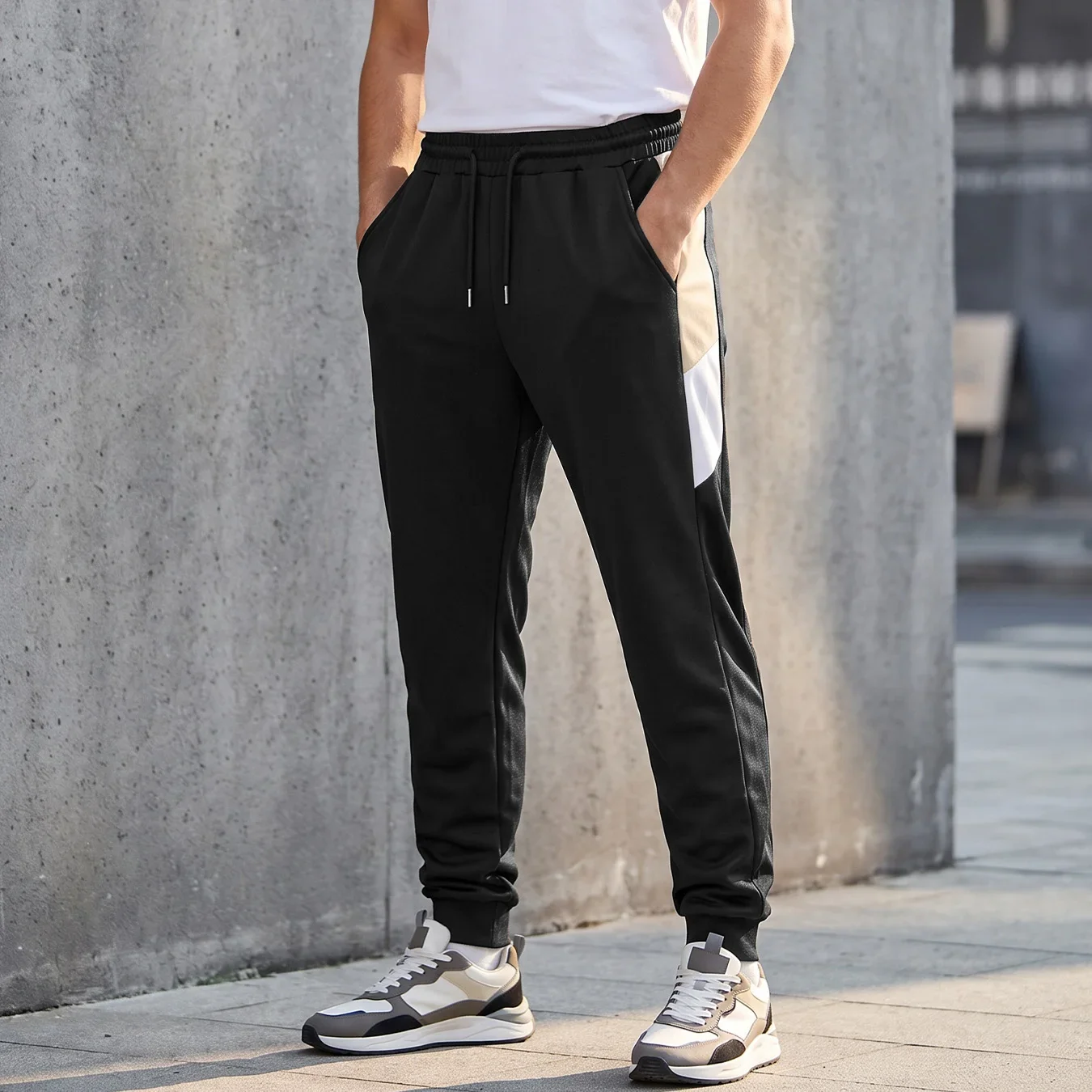 Men's Track Jogger Pants Color Block Side Stripe Tapered Trousers Drawstring Elastic Waist Athletic Casual Streetwear Pants