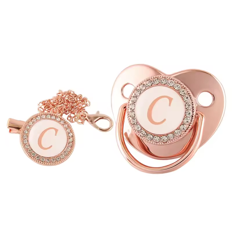 26 Letters Baby Pacifier Clip Rose Gold Bling Pacifiers Holder Silicone Soother Nipple Dummy Baby Shower Gifts - Image 22