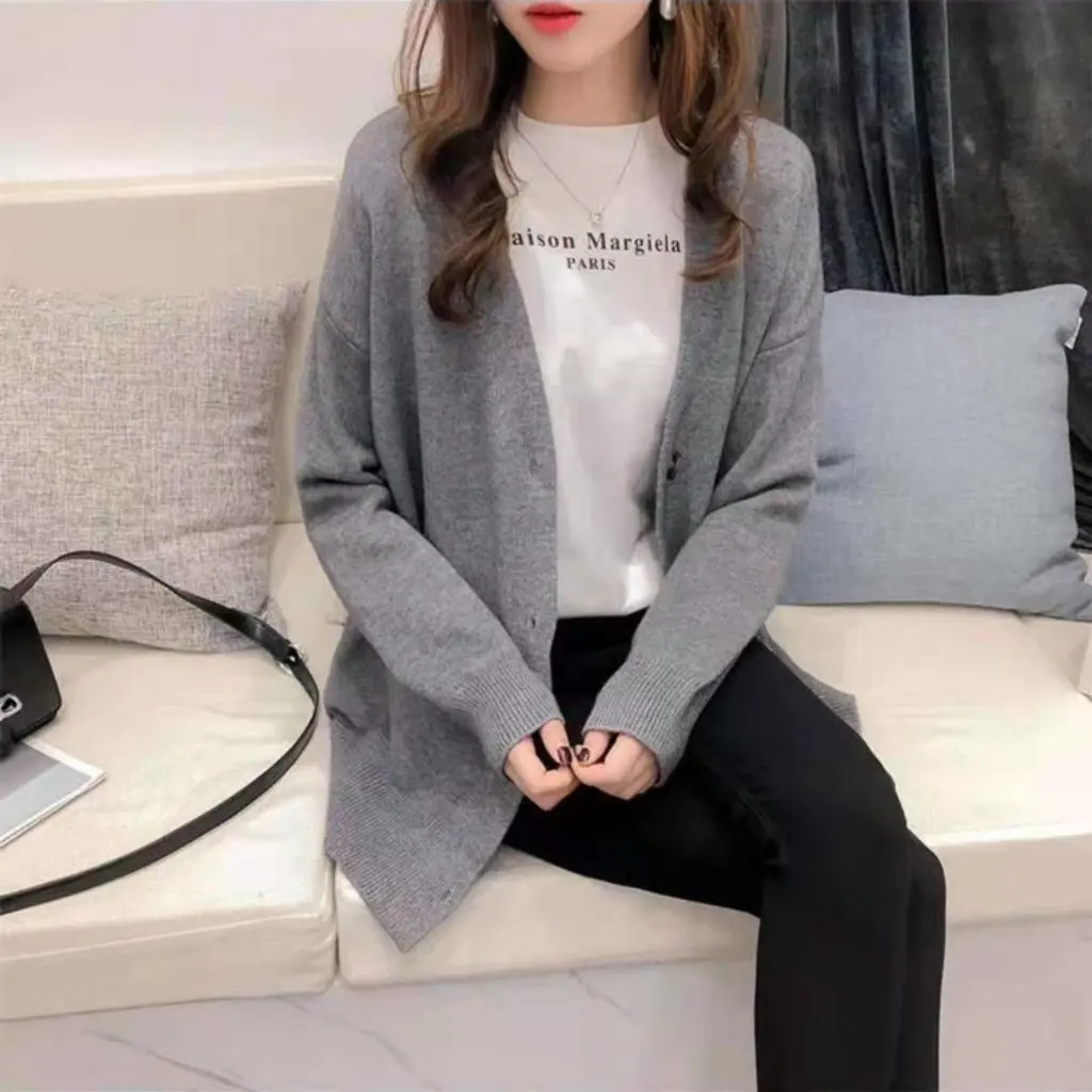 

Women's Short Early Spring Autumn Knitted Cardigan Loose Fit Top Lazy Style Sweater New Arrival
