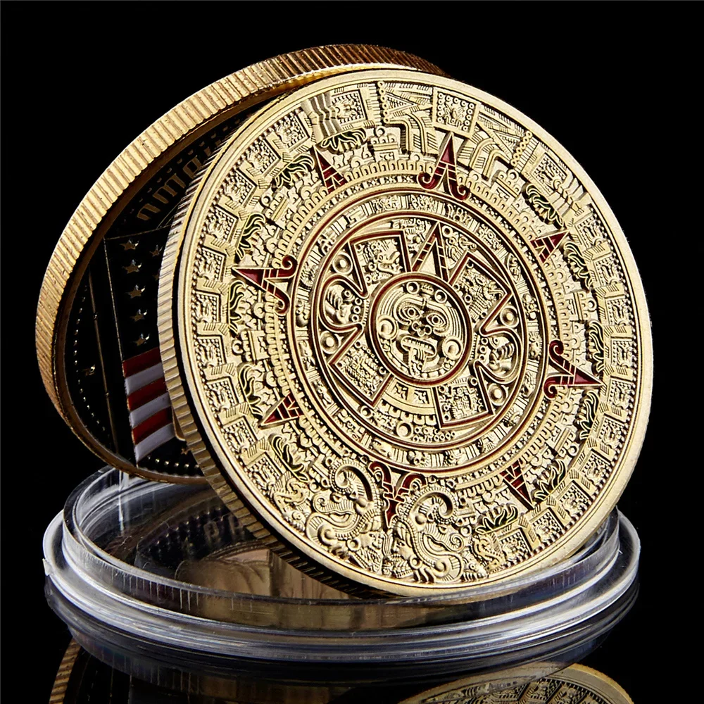 1PC Mexico Mayan Aztec Calendar Art Prophecy Culture Gold Coins Collectibles