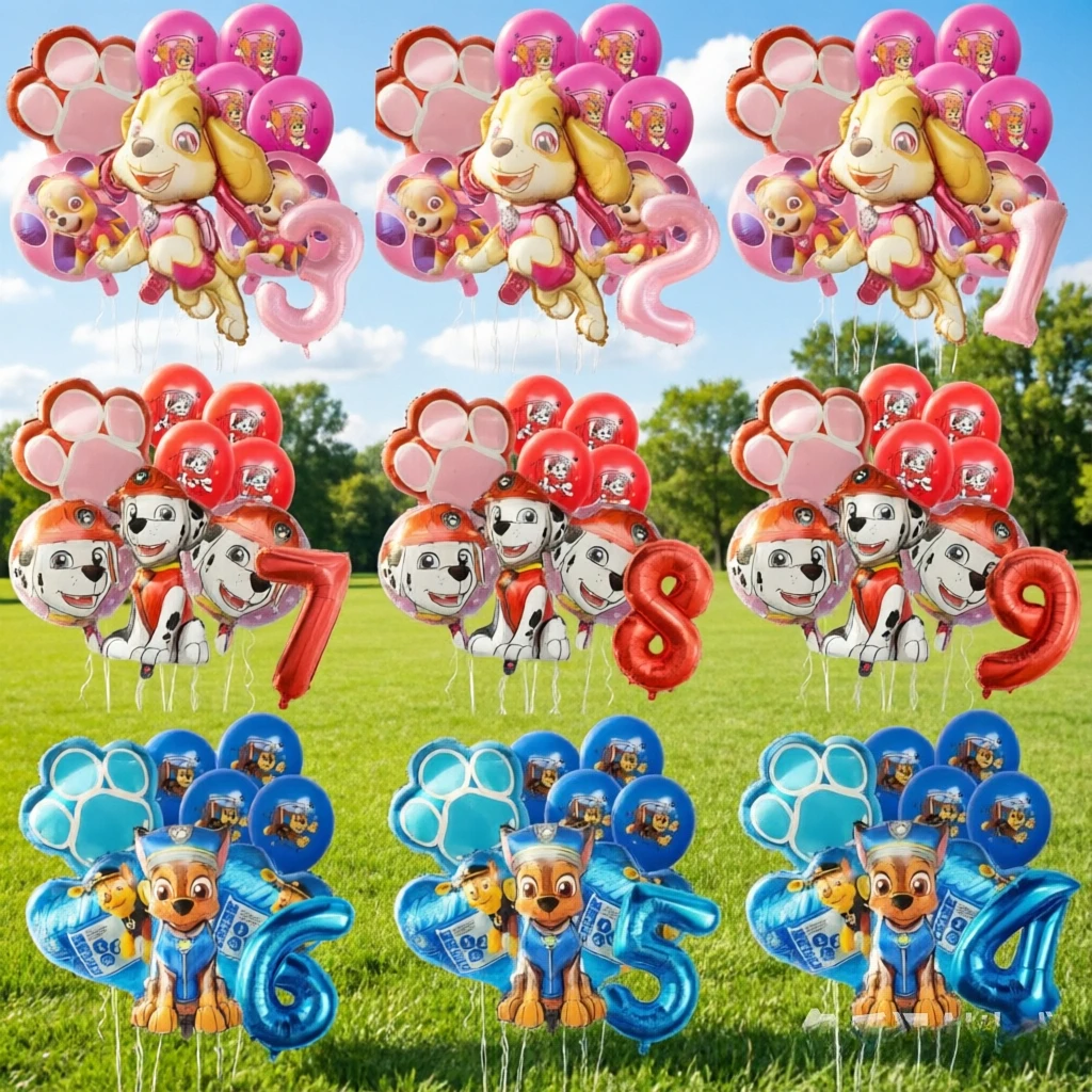 9-teiliges PAW Patrol Geburtstagsparty-Dekorationsset Rosa Skye Aluminiumfolienballon Latex Event-Zubehör Einweg-Tischgeschirr Hintergrund