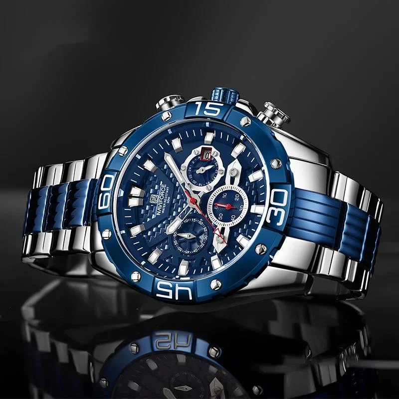 Quartz Watch For Men Classic Luxury Watch Brand Waterproof Clock Chronograph Sport Stainless Steel Men Watch Reloj Hombre NF8019