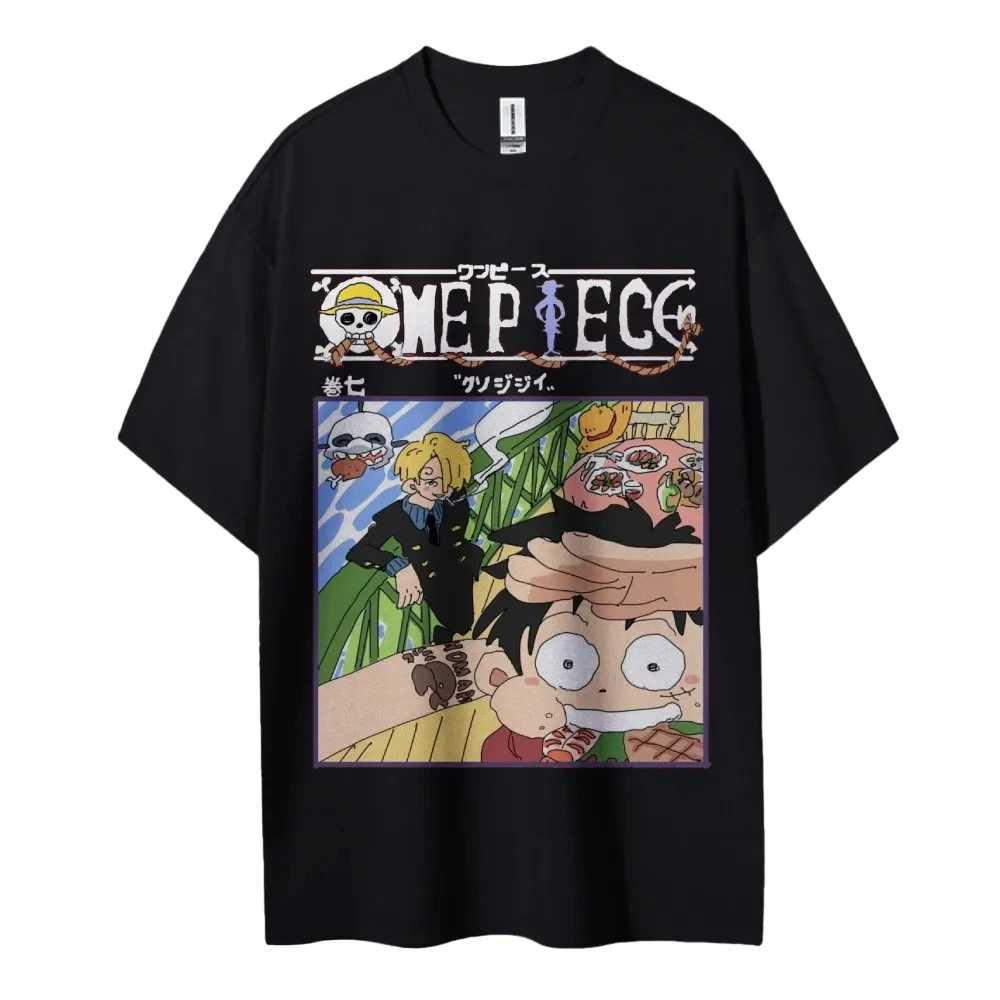 Oversized vintage uma peça masculina e feminina 2026 novo anime impresso americano na moda casual pai criança manga curta camiseta