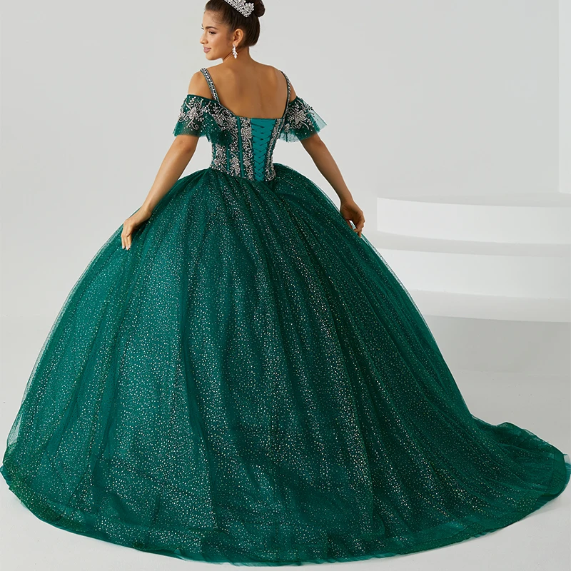 Vestido De quinceañera con cuentas y tirantes finos, traje largo De 15 Años para baile De graduación, cumpleaños, 2023