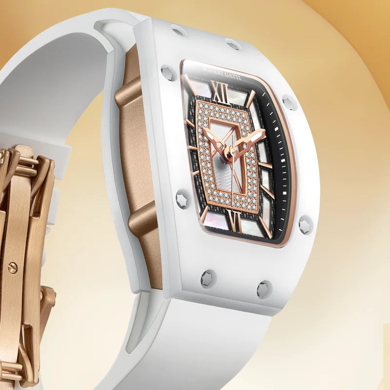 BONEST GATTI Phantom Series Women's Watch Fashion Light Luxury Tonneau Mechanical Timepiece Valentine's Day Unique Design Watch