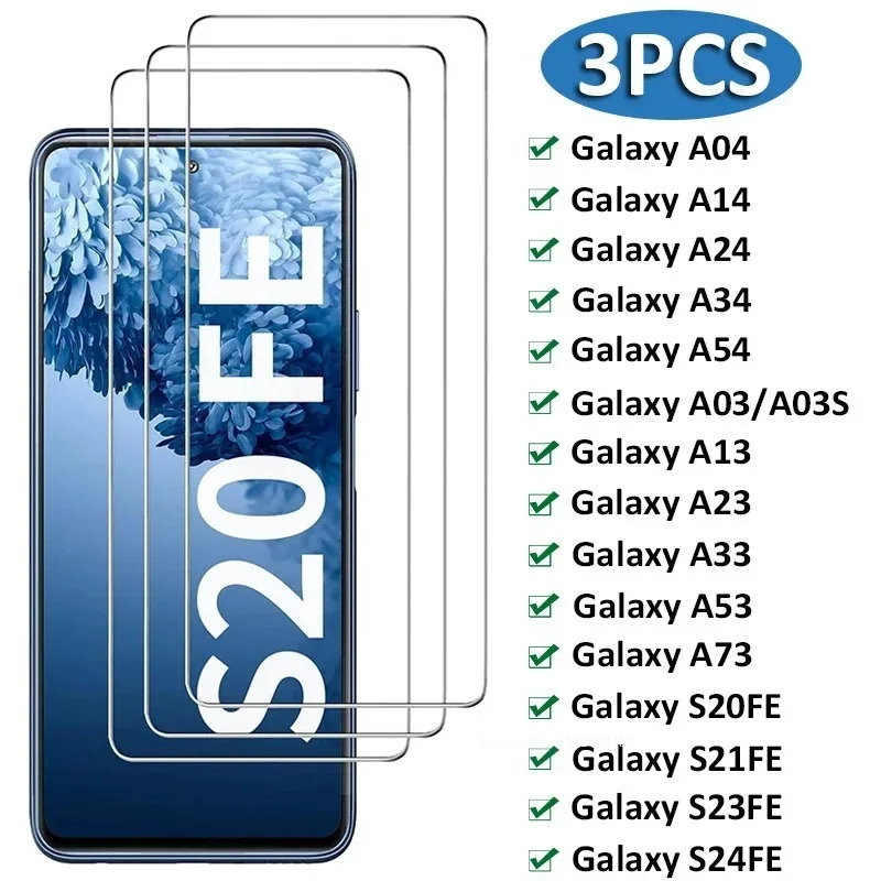 3PCS Tempered Glass for Samsung Galaxy A13 A23 A03S A33 A53 A73 Screen Protector on Samsung S20FE A14 A24 A34 A54 S24FE Glass