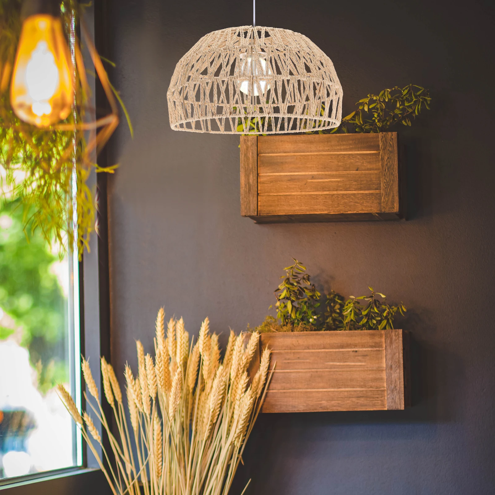 Rattan Paper Rope Lampshade Small Barrel Cover for Ch Desk Replacement Light Accessories Kitchen Dining Room Cafe Living