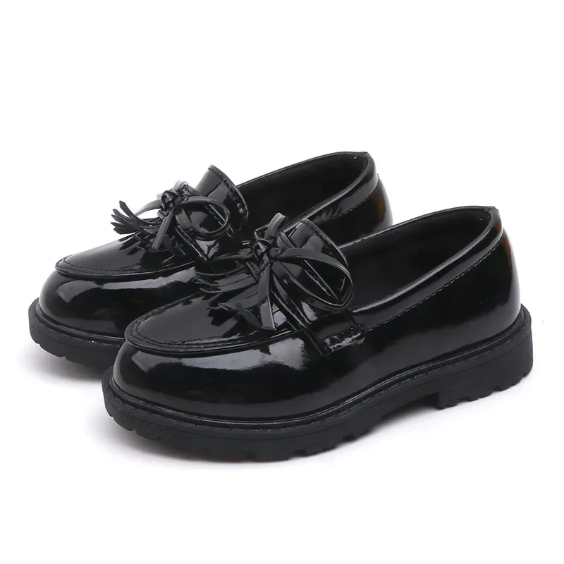 New Girls Black Dress Leather Shoes Children Wedding Patent Leather Kids School Oxford Shoes Flat Fashion Rubber flats loafers