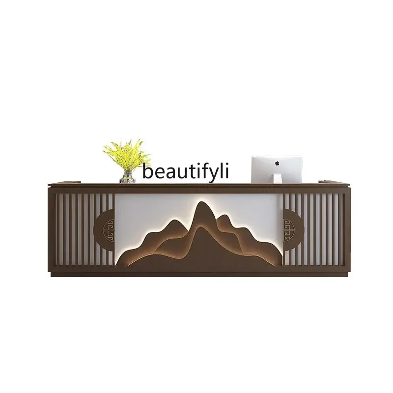 

53New Chinese style checkout page retro Chinese style teahouse bar foot bath shop front desk reception desk