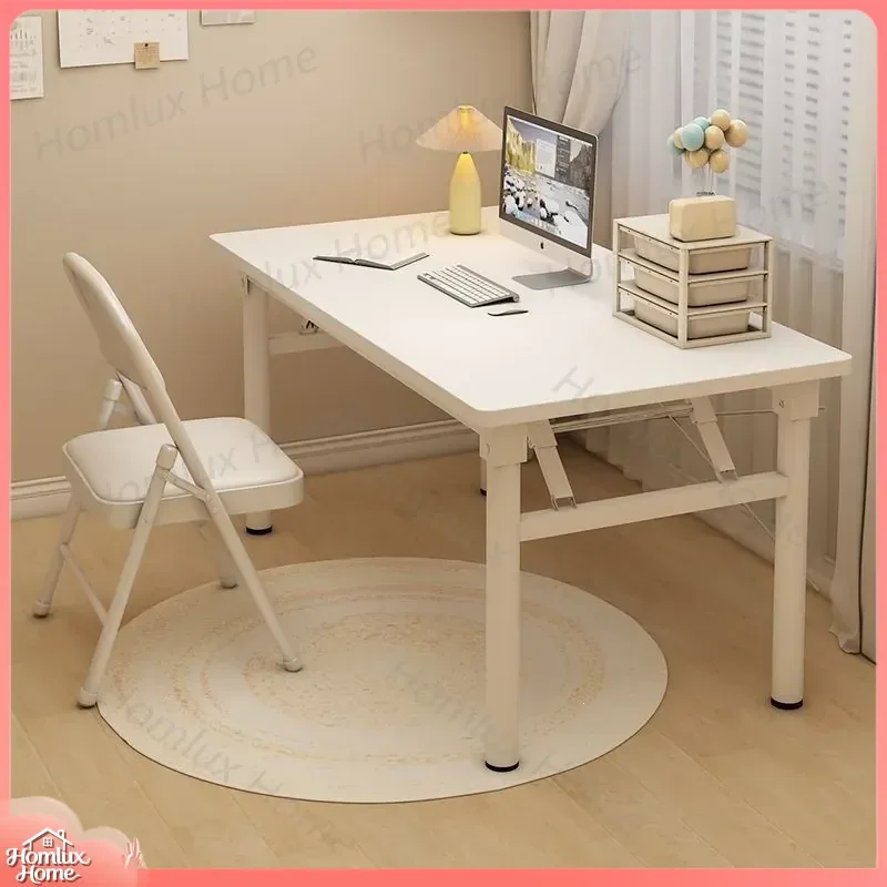 Foldable Computer Desk No Assembly Required Simple Writing Table for Students Bedroom Office Study Long Workstation