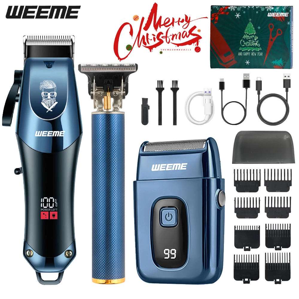 WEEME 4-in-1 Haarschneide-Set für Männer, Kabelloser Trimmer mit LED-Display, Professionelles Trimmer-Rasierer-Set für Zuhause & als Geschenk