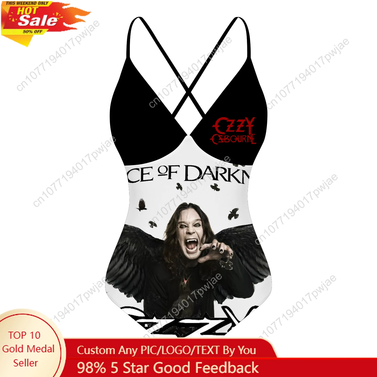 Ozzy Osbourne Rock Band Custom V-neck Halter Back Swimsuit Womens Bathing Suits Bikini Pool Party Beach Sexy Swimwear Beachwear