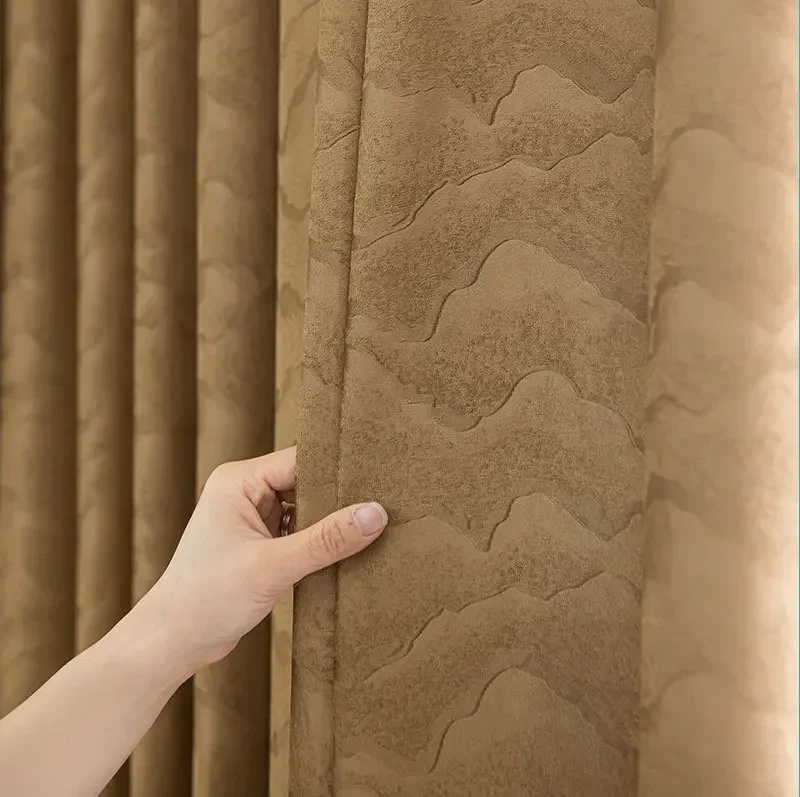 Modern Curtains for Living Dining Room Bedroom Nordic Luxury Curtain Jacquard Water Wave Texture Curtain Blackout Finish Curtain