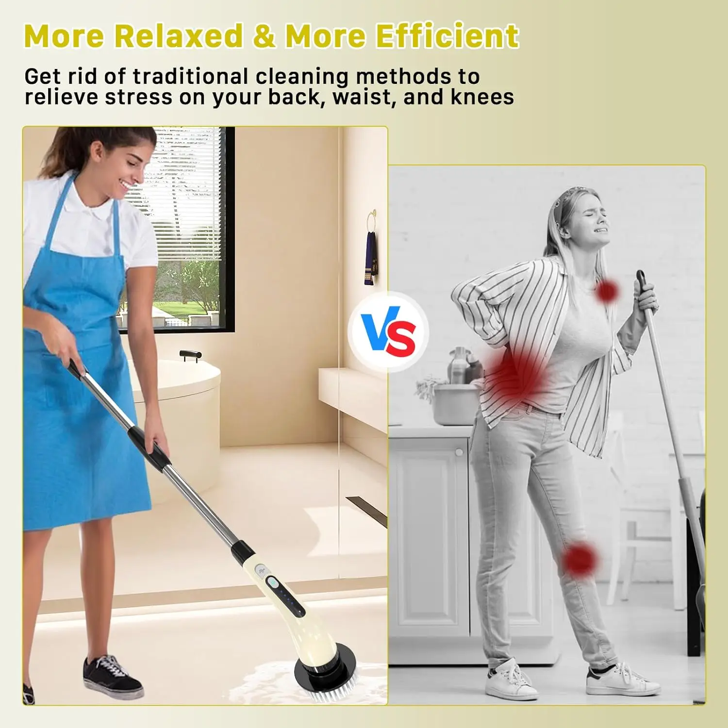 전기 회전 스크러버, 무선 청소 브러시, 7개의 교체 가능한 브러시가 있는 샤워 스크러버, 2단 속도 및 조절 가능한 연장 핸들