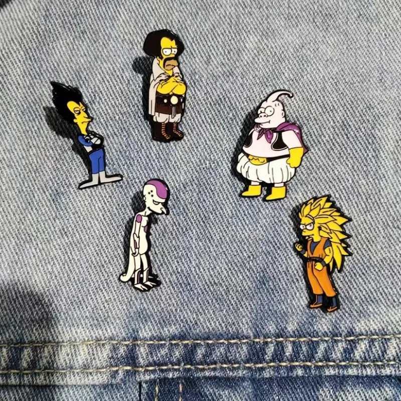 New 5pcs Cute The Simpsons Enamel Lapel Pins Set Cartoon Homer Bart Humor Brooches Interesting Cosplay Metal Badges for Backapck