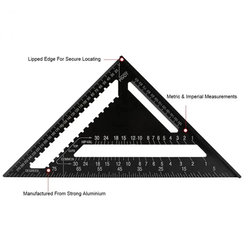 Imagem -06 - Alumínio Alloy Triangle Angle Ruler Woodworking Medição Tool Leitura Rápida Square Layout Gauge Transferidor 12 30cm