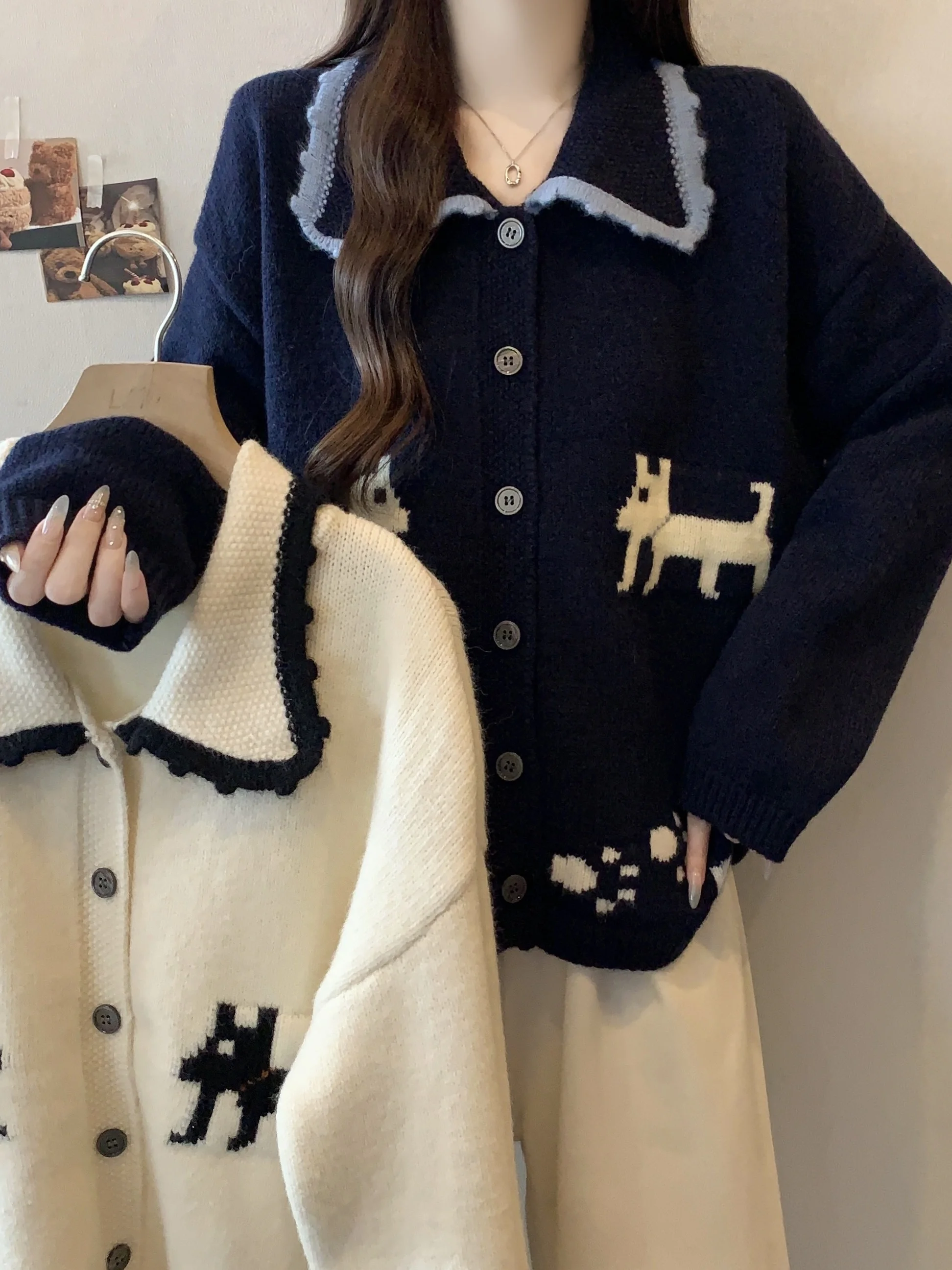 

plus Size Women's Cardigan Sweater Coat Fluffy Flower Pattern Loose Fit Doll Collar Knittedwear Versatile Autumn Winter New S...