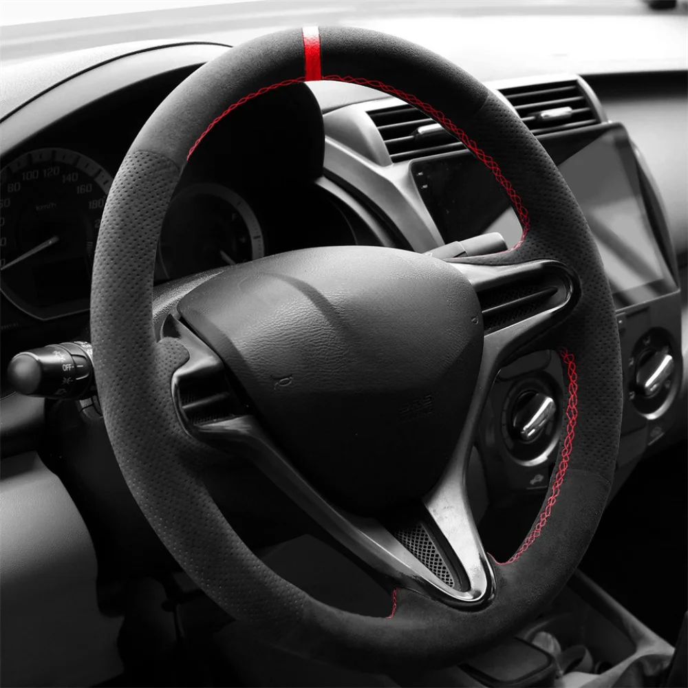 DIY Comfortable Suede Leather Car Steering Wheel Braid Cover For Honda Jazz City Insight FN2 Civic 8 Auto Interior Accessories